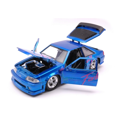 FORD MUSTANG GT 1989 "I LOVE THE 80s" CANDY BLUE 1:24 Jada Toys Movie Modellino