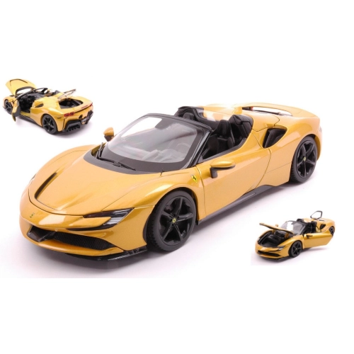 FERRARI SF90 STRADALE HYBRID SPIDER 2020 METALLIC GOLD 1:18 Burago Auto Stradali Modellino