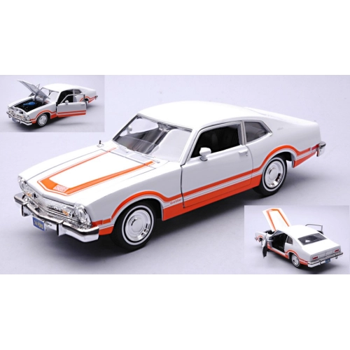 FORD MAVERICK 1974 "FORGETTEN CLASSIC SERIES" WHITE W/ORANGE STRIPES 1:24 MotorMax Auto Stradali Modellino