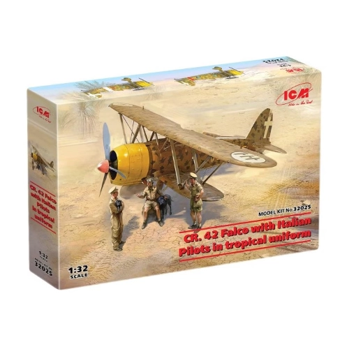 CR.42 FALCO WITH ITALIAN PILOTS IN TROPICAL UNIFORM KIT 1:32 ICM Kit Figure Militari Modellino