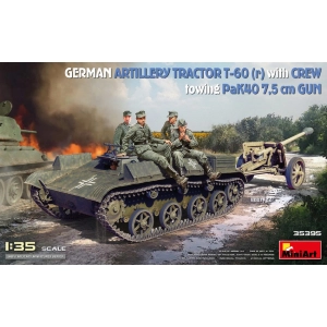 GERMAN ARTILLERY TRACTOR T-60 (r) W/PAK40 GUN & CREW KIT 1:35 Miniart Kit Mezzi Militari Modellino