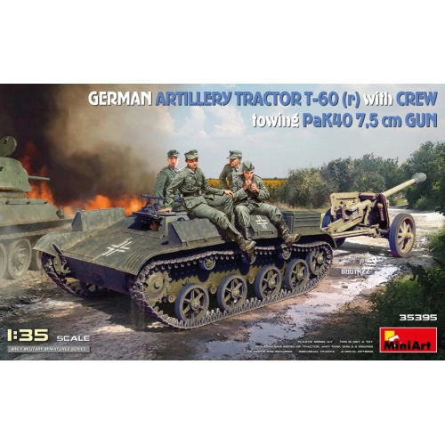 GERMAN ARTILLERY TRACTOR T-60 (r) W/PAK40 GUN & CREW KIT 1:35 Miniart Kit Mezzi Militari Modellino