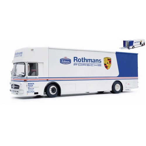 MERCEDES BENZ O317 TRUCK CAR 1984 TRANSPORTER PORSCHE ROTHMANS 1:18 Schuco Camion Modellino