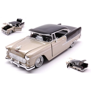CHEVROLET BEL AIR "GET LOW" SERIES 1955 GOLD BROWN/BLACK 1:24 MotorMax Auto Stradali Modellino