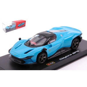 FERRARI DAYTONA SP3 2022 LIGHT BLUE SIGNATURE WITH SHOWCASE 1:43 Burago Auto Stradali Modellino