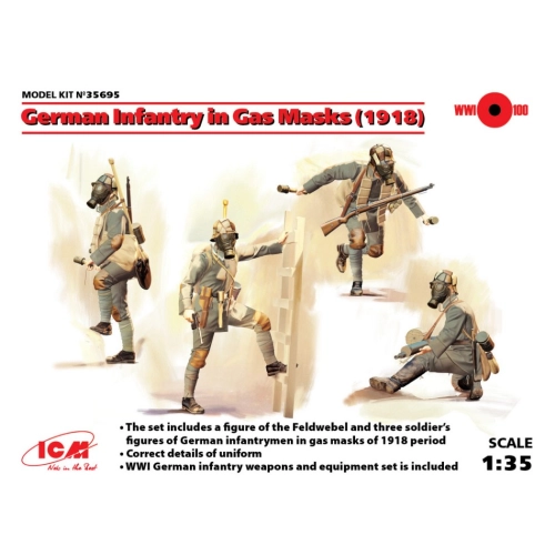 GERMAN INFANTRY IN GAS MASKS 1918 4 FIGURES KIT 1:35 ICM Kit Figure Militari Modellino
