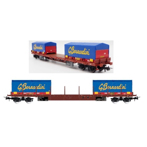 FS 4-AXLE FLAT WAGON WITH 2x20 CONTAINERS GRUPPO BERNARDINI EP.VI 1:87 Rivarossi Treni Modellino