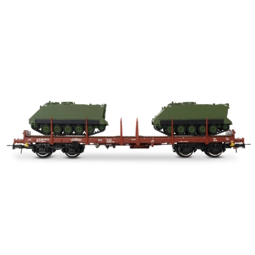 FS 2-UNIT PACK 4-AXLE FLAT TWO 20' CONTAINERS + TWO M113 EP.IV-V 1:87 Rivarossi Treni Modellino