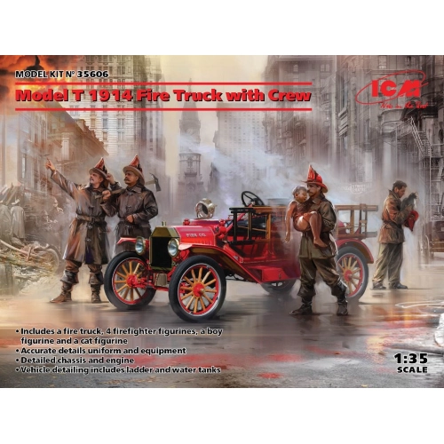 MODEL T 1914 FIRE TRUCK WITH CREW KIT 1:35 ICM Kit Auto Modellino