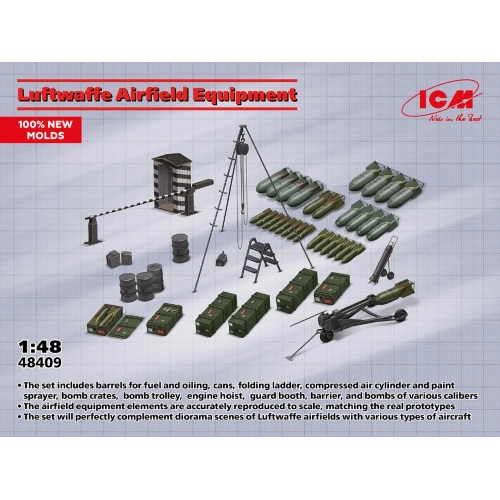 LUFTWAFFE AIRFIELD EQUIPMENT KIT 1:48 ICM Kit Aerei Modellino