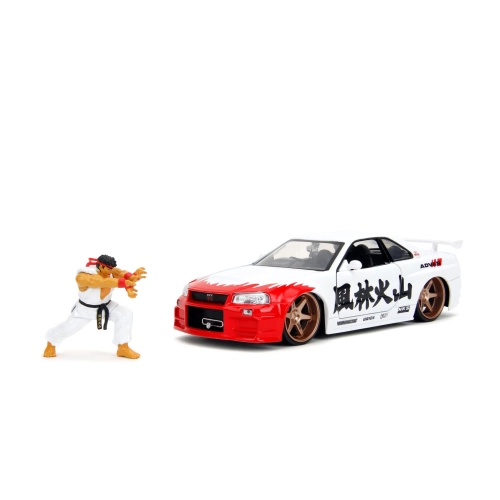 RYU NISSAN SKYLINE GTR R34 "STREET FIGHTER" WHITE/RED/BLACK 1:24 Jada Toys Movie Modellino