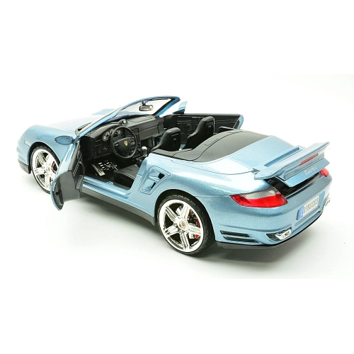 PORSCHE 911 TURBO CABRIO 2008 METALLIC LIGHT BLUE 1:18 MotorMax Auto Stradali Modellino