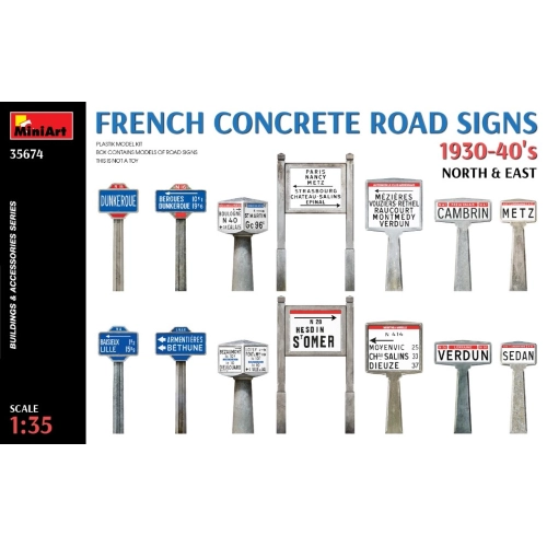 FRENCH CONCRETE ROAD SIGNS 1930-40 NORTH & EAST KIT 1:35 Miniart Kit Diorami Modellino