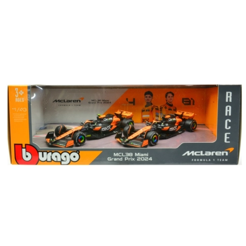 SET MC LAREN MCL38 2024 N.4 LANDO NORRIS + N.81 OSCAR PIASTRI 1:43 Burago Formula 1 Modellino