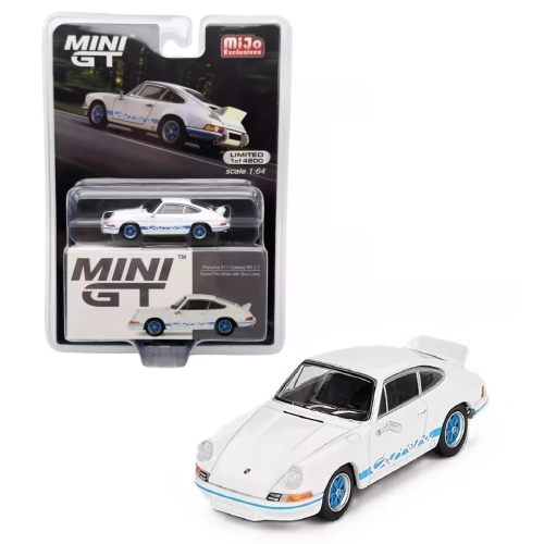 PORSCHE 911 (901) CARRERA RS 2.7 1974 GRAND PRIX WHITE/BLUE 1:64 Mini GT Auto Stradali Modellino