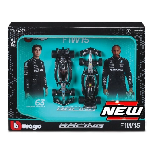 MERCEDES F1 W15 SET N.44 L.HAMILTON + N.63 G.RUSSELL 2024 1:43 Burago Formula 1 Modellino