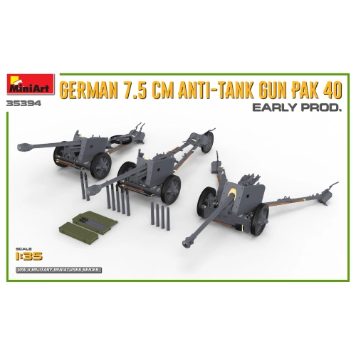 GERMAN 7,5 cm ANTI-TANK GUN PAK 40 KIT 1:35 Miniart Kit Mezzi Militari Modellino