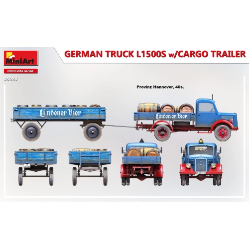 GERMAN TRUCK L1500S WITH CARGO TRAILER KIT 1:35 Miniart Kit Mezzi Militari Modellino
