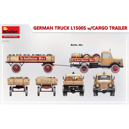 GERMAN TRUCK L1500S WITH CARGO TRAILER KIT 1:35 Miniart Kit Mezzi Militari Modellino
