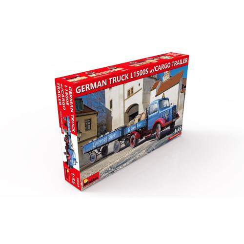 GERMAN TRUCK L1500S WITH CARGO TRAILER KIT 1:35 Miniart Kit Mezzi Militari Modellino