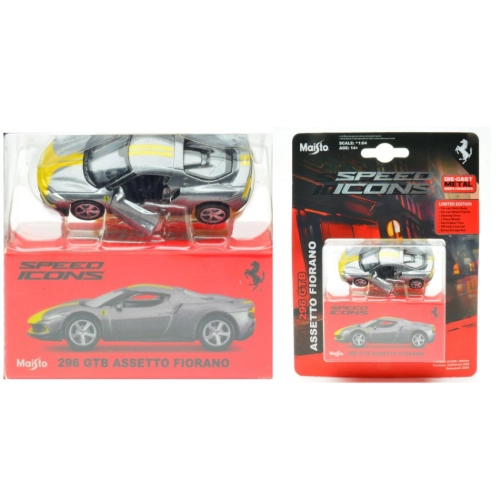 FERRARI 296GTB ASSETTO FIORANO GREY/YELLOW SPEED ICONS 1:64 Maisto Auto Stradali Modellino