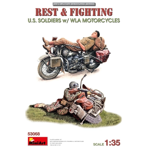 REST & FIGHTING U.S. SOLDIERS W/WLA MOTORCYCLES KIT 1:35 Miniart Kit Mezzi Militari Modellino