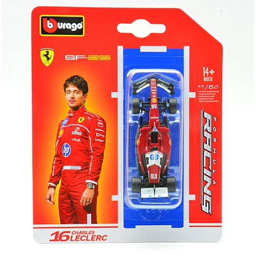 FERRARI SF-25 N.16 2025 CHARLES LECLERC BLISTER 1:64 Burago Formula 1 Modellino