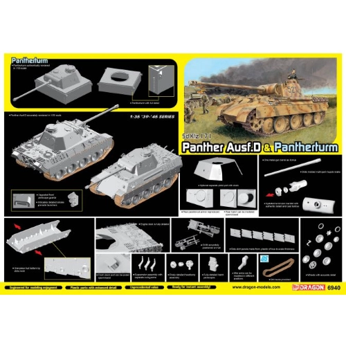 SD.KFZ.171 PANTHER AUSF.D MIT PANTHERTUM KIT 1:35 Dragon Kit Mezzi Militari Modellino