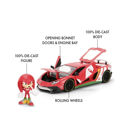 LAMBORGHINI AVENTADOR SV "KNUCKLES" WITH SONIC FIGURE 1:24 Jada Toys Movie Modellino