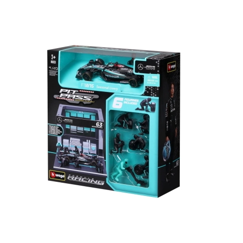 PIT STOP SET MERCEDES F1 W14 N.63 GEORGE RUSSELL 2023 1:43 Burago Formula 1 Modellino