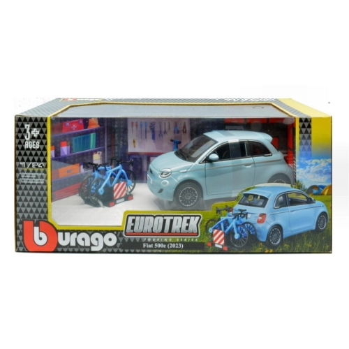 FIAT 500e FULL ELECTRIC 2021 WITH BICYCLE 1:24 Burago Auto Stradali Modellino