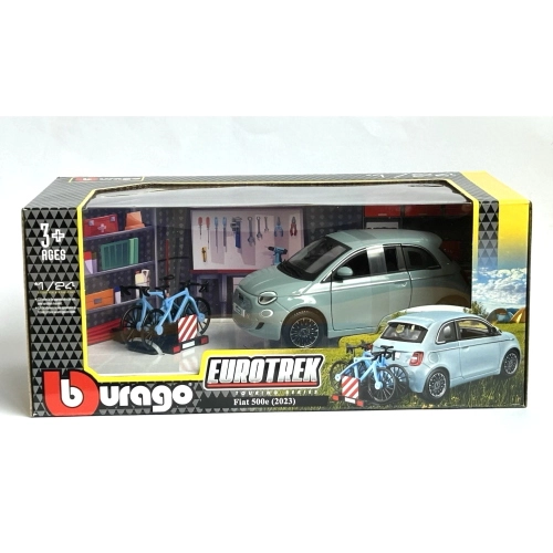 FIAT 500e FULL ELECTRIC 2021 WITH BICYCLE 1:24 Burago Auto Stradali Modellino